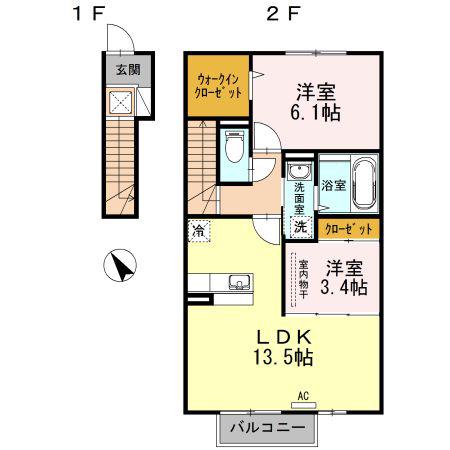 D-ROOM ふしみ(2LDK/2階)の間取り写真