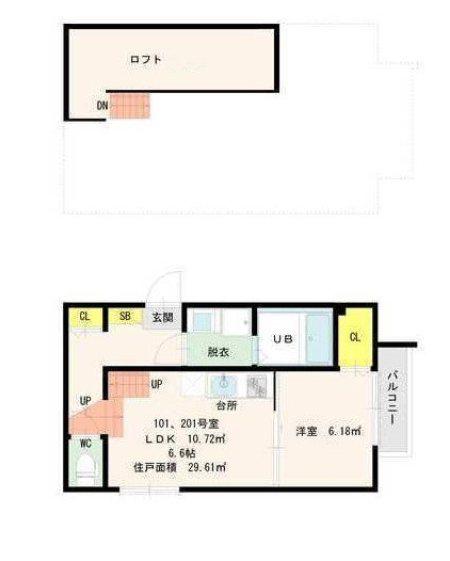 BLUE REEF 1号館(1DK/2階)の間取り写真