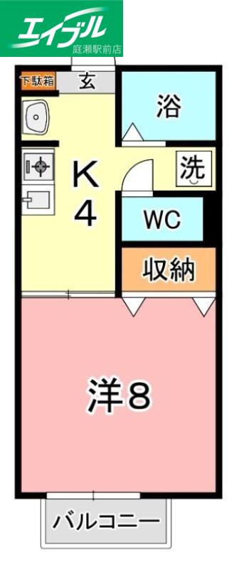 ニングル土倉 C(1K/1階)の間取り写真
