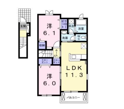 ロイヤルオークB(2LDK/2階)の間取り写真