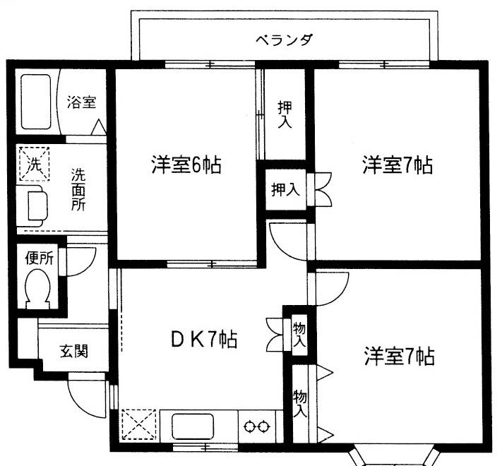 サンライズK(3DK/1階)の間取り写真