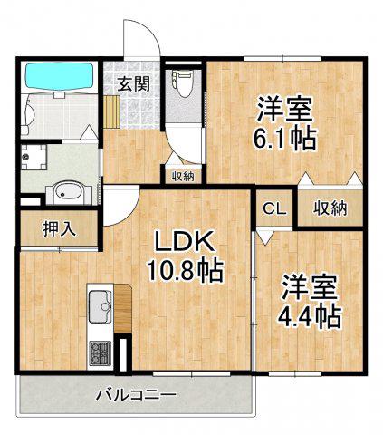 サウスグランツ(2LDK/2階)の間取り写真