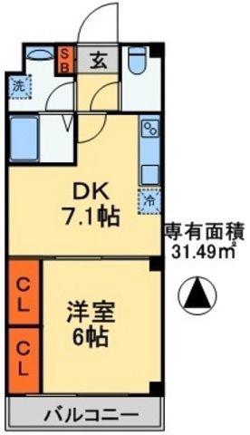 ガーデンコート船橋(1DK/2階)の間取り写真