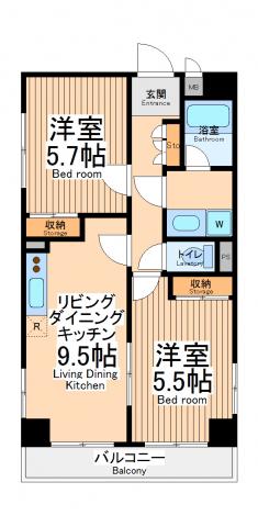 ラポールティーエヌエス(2DK/5階)の間取り写真