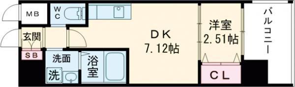 テラ浅香山(1DK/3階)の間取り写真