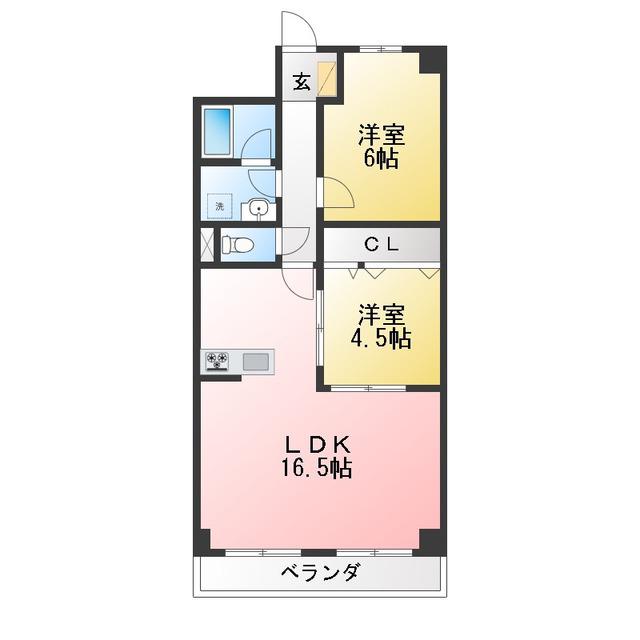 松山ハイツ鷺沼(2LDK/4階)の間取り写真