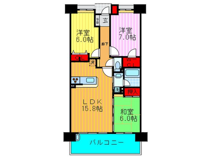 エステムコート御殿山IIグラウズ(3LDK/6階)の間取り写真