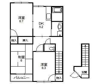 ハイステージNONAKA B(2LDK/2階)の間取り写真