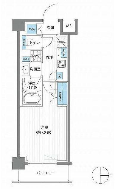 ティーエフレジデンス川崎殿町イースト(1K/2階)の間取り写真