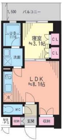アバンダントハウス(1LDK/4階)の間取り写真