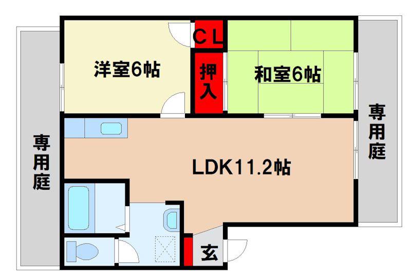 メロディハイツ国分(2LDK/1階)の間取り写真