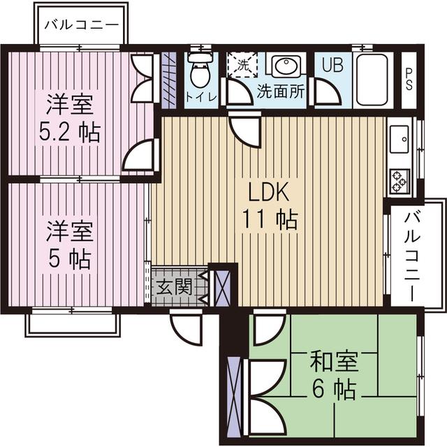 ルナコート(3LDK/3階)の間取り写真
