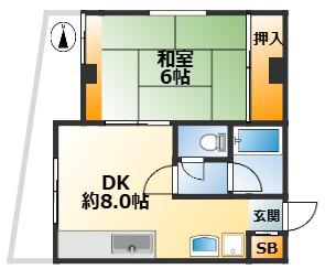 シャトー滝の茶屋(1DK/2階)の間取り写真