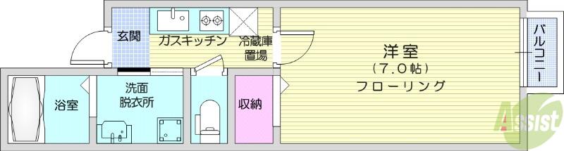グロウランス長町2(1K/1階)の間取り写真