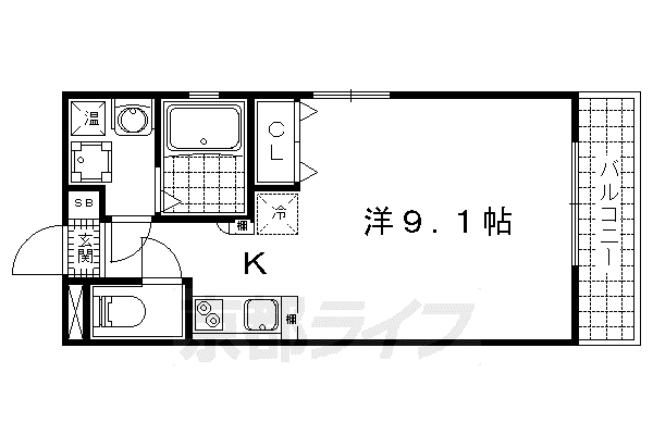 パークス京都東(1K/4階)の間取り写真
