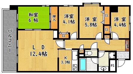 柏ファミールハイツ逆井壱番館(4LDK/2階)の間取り写真