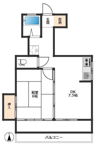 愛光マンション(1DK/4階)の間取り写真