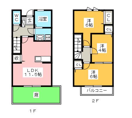 ウエスト COURT(3LDK/1階)の間取り写真