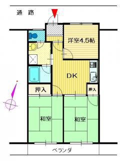 ヤタベマンション(3DK/2階)の間取り写真
