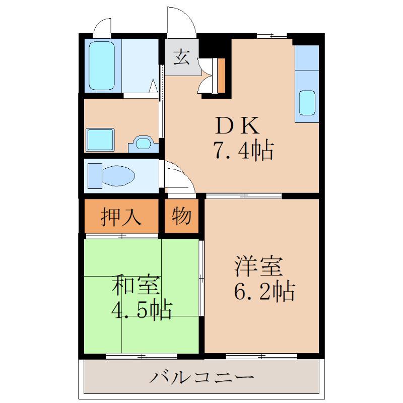 サンライズ中央公園(2DK/1階)の間取り写真