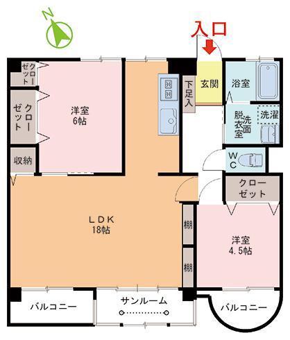 レジデンス大地(2LDK/2階)の間取り写真