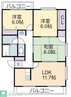 ハウス青山(3LDK/1階)の間取り写真