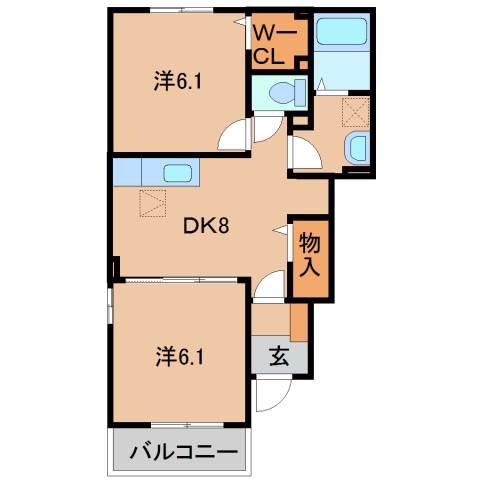 ドルチェ ヴィータ II(2DK/1階)の間取り写真