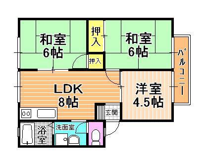 シャルムハイツB棟(3LDK/2階)の間取り写真