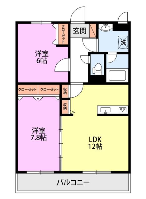 RESIDENCE HILL ウエスト裏館(2LDK/4階)の間取り写真