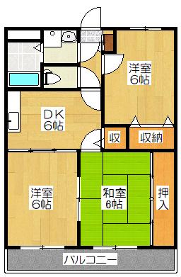 ラ・フォーレ峯(3DK/2階)の間取り写真