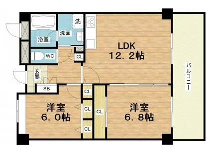 レジディア西天満(2LDK/2階)の間取り写真