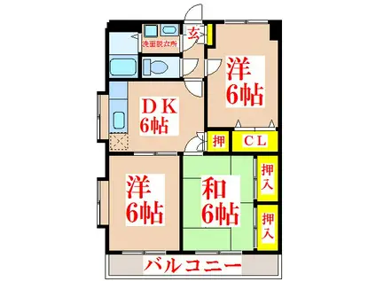 IHビルII(3DK/4階)の間取り写真