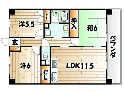 アブニール篠崎第2ビル(3LDK/3階)の間取り写真