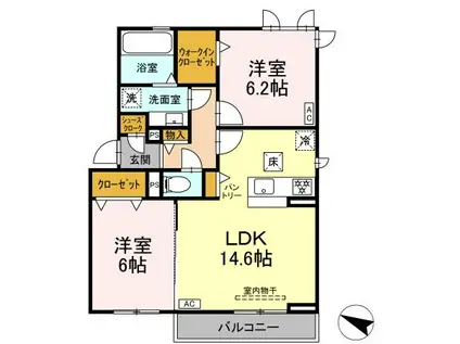 D-SQUARE三ノ輪(2LDK/1階)の間取り写真