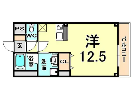 エクシージュ武庫川(ワンルーム/1階)の間取り写真