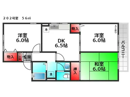 クレーンフラッツ(3DK/2階)の間取り写真