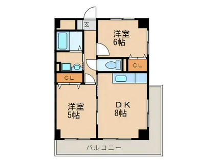 ディアコート美野島(2DK/5階)の間取り写真