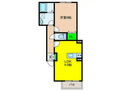 エルモス唐人(1LDK/1階)の間取り写真