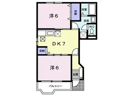 アメニティタウンアサヒA棟(2DK/1階)の間取り写真