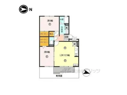 ロイヤルガーデン上牧A棟B棟(2LDK/1階)の間取り写真