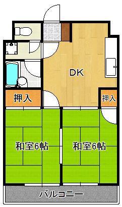 シャトレ上の原(2DK/1階)の間取り写真