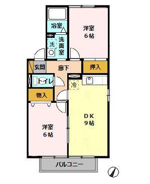 グランメールハイム壱番館(2DK/2階)の間取り写真
