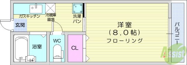 トゥインクルコート国見(1K/2階)の間取り写真
