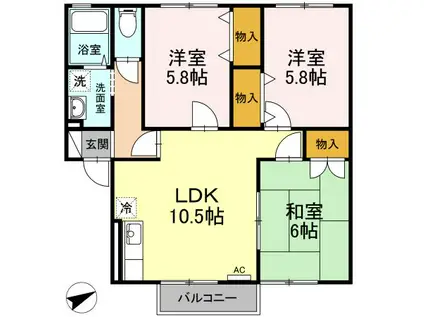 セジュール島田B棟(3LDK/1階)の間取り写真
