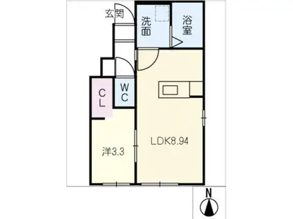RAMBLE A棟(1LDK/1階)の間取り写真
