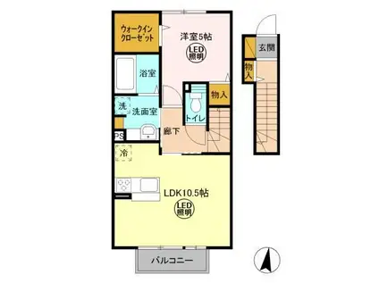 アクアパーム E(1LDK/2階)の間取り写真