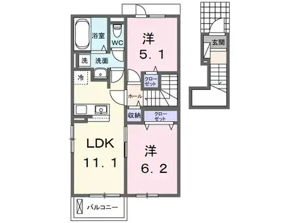 フルール・ド・リス II(2LDK/2階)の間取り写真