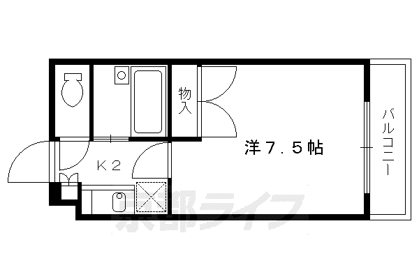 カーサフォレスト西賀茂(1K/2階)の間取り写真