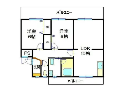 あすなろハイツ川口(2LDK/3階)の間取り写真