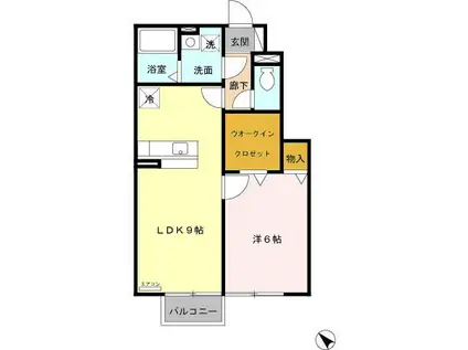 ハウスいしかわV(1LDK/1階)の間取り写真